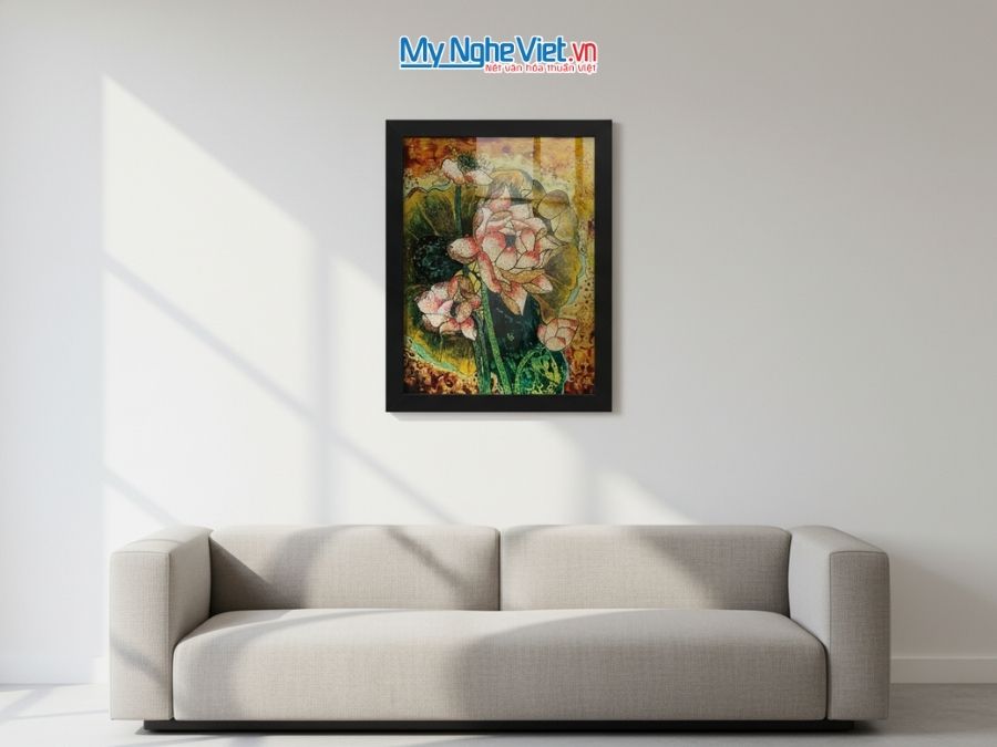 Tranh Sơn Mài Hoa Sen Và Hộp Quà Tặng Cao Cấp TBL34/17K3-9