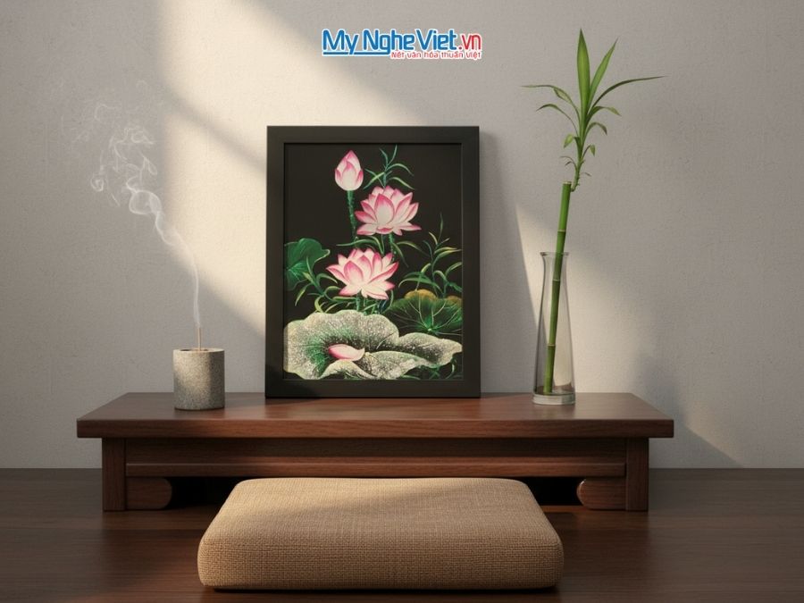 Tranh Sơn Mài Hoa Sen Và Hộp Quà Tặng Cao Cấp TSM3545-1.13