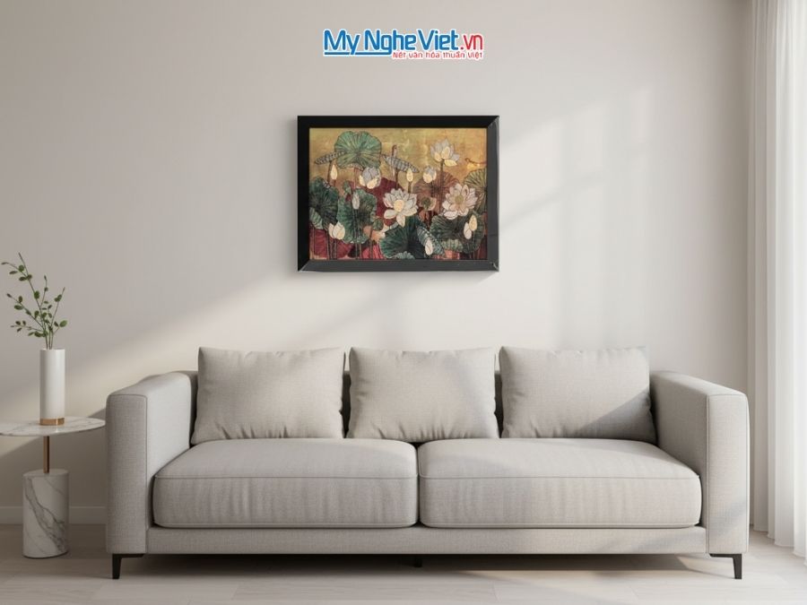 Tranh Sơn Mài Hoa Sen Và Hộp Quà Tặng Cao Cấp TBL34/17K3-14