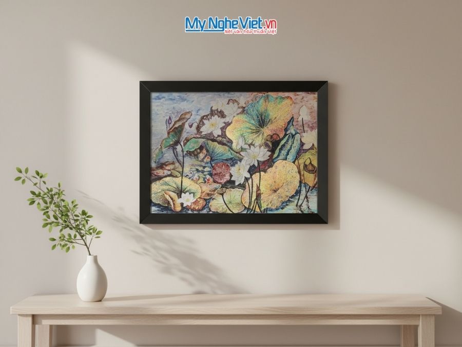 Tranh Sơn Mài Hoa Sen Và Hộp Quà Tặng Cao Cấp TBL34/17K3-7