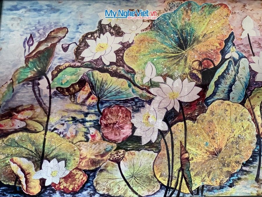 Tranh Sơn Mài Hoa Sen Và Hộp Quà Tặng Cao Cấp TBL34/17K3-7