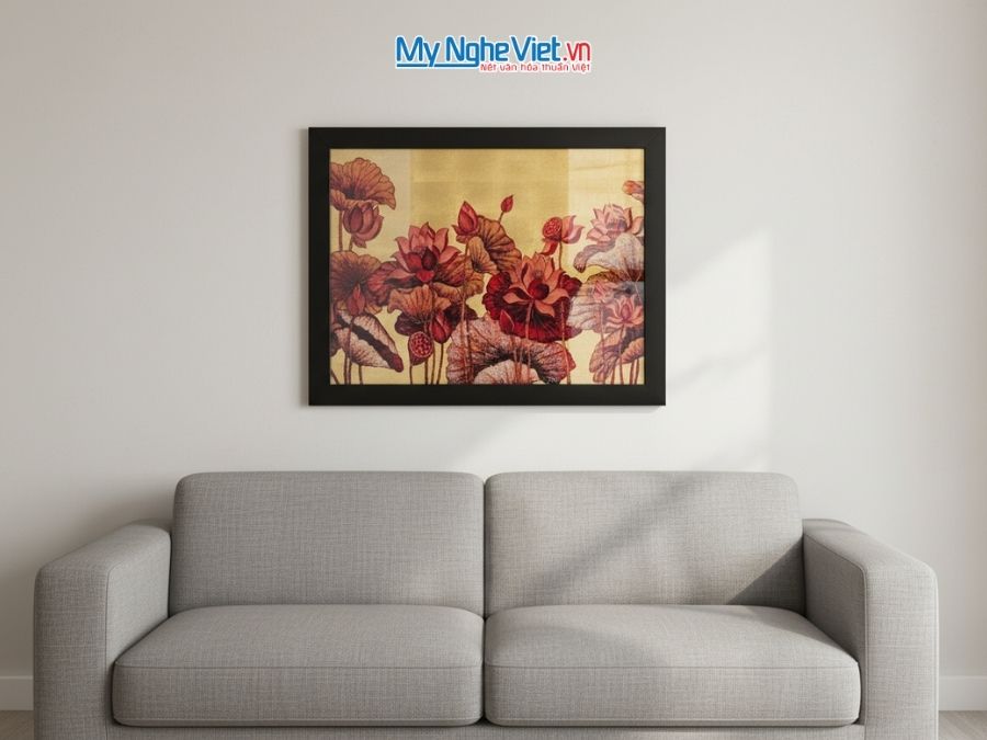 Tranh Sơn Mài Hoa Sen Và Hộp Quà Tặng Cao Cấp BL34/17K3-15