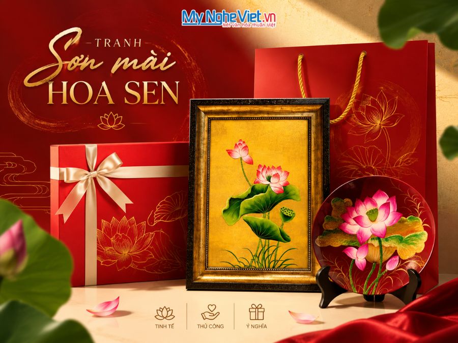 Tranh sơn mài vẽ hoa sen tại TP.HCM 