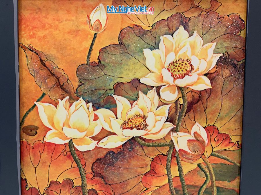 Tranh sơn mài hoa sen 35x35cm TBL018
