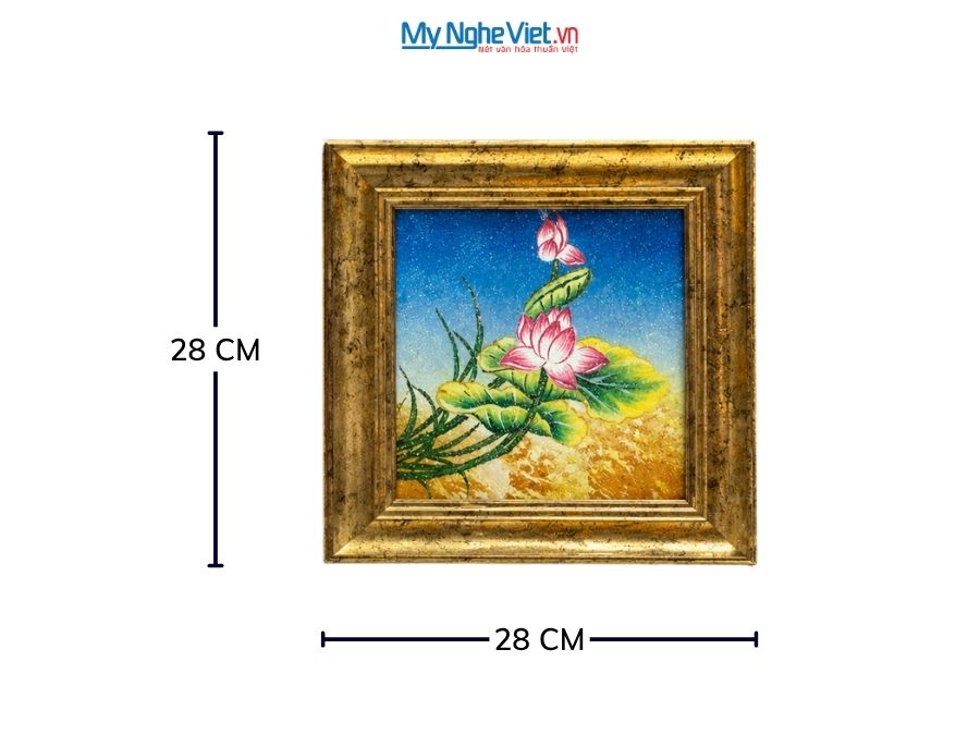 Tranh Sơn Mài Hoa Sen Cẩn Trứng Cao Cấp 28x28cm MNV-TSM300/1