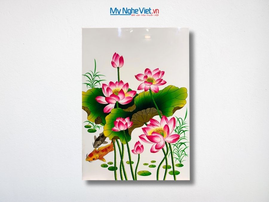Tranh Sơn Mài Hoa Sen Nền Trắng 40x60cm TSM464-3