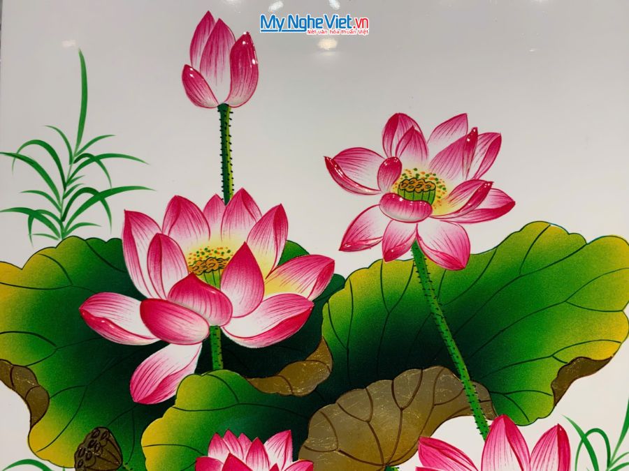 Tranh Sơn Mài Hoa Sen Nền Trắng 40x60cm TSM464-3