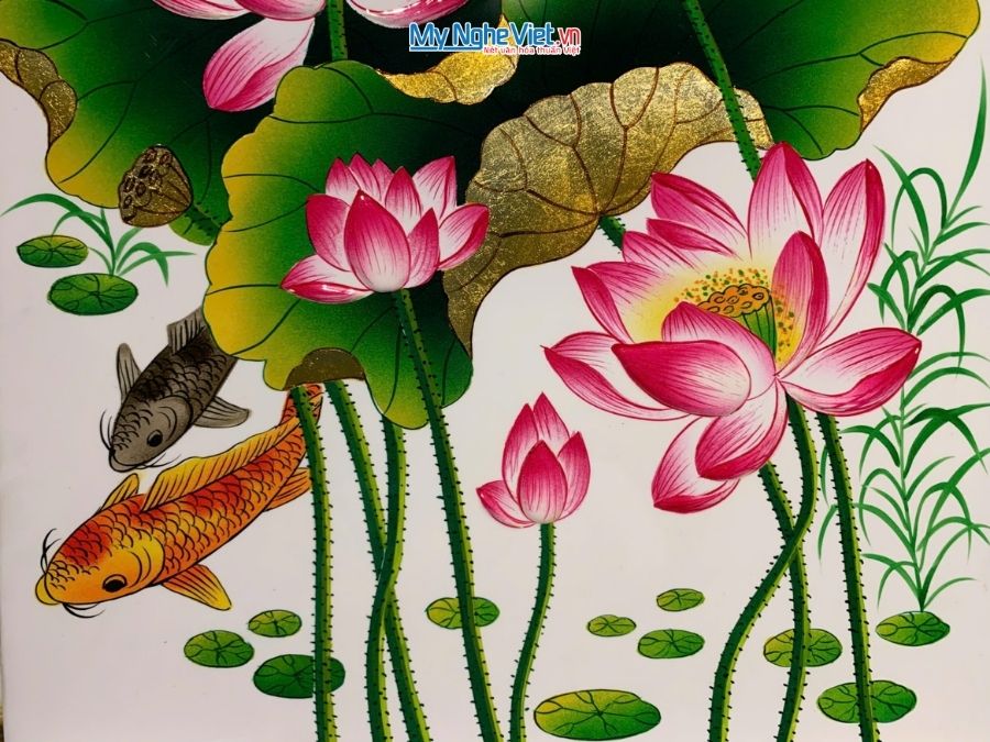 Tranh Sơn Mài Hoa Sen Nền Trắng 40x60cm TSM464-3