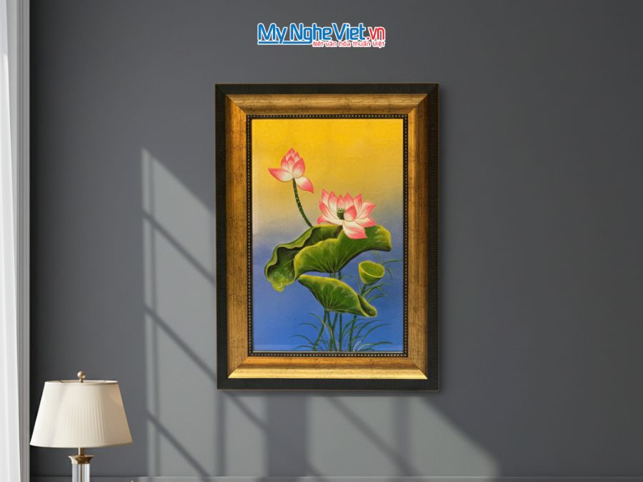 Tranh Sơn Mài Hoa Sen Vàng Đắp Nổi Và Hộp Quà Tặng Cao Cấp TSMDH2838-2.1