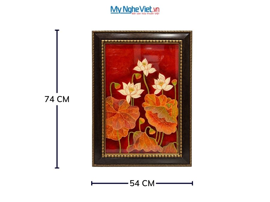 Tranh Sơn Mài Hoa Sen Đắp Nổi Nền Đỏ 54x74cm TSM571-1.8