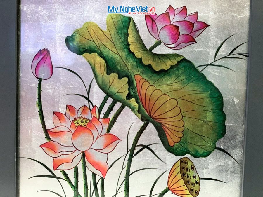 Tranh Sơn Mài Hoa Sen Dát Bạc 35x35cm TSMTBL35