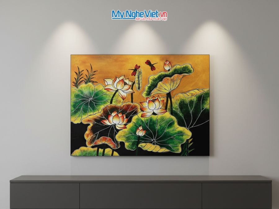 Tranh Sơn Mài Hoa Sen Cao Cấp Kèm Hộp Silot MNV-TBL34/13