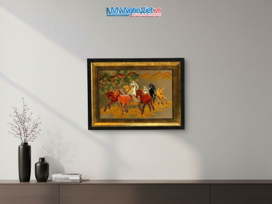 Tranh sơn mài mã đáo thành công đắp nổi nền vàng TSMDH2838/2