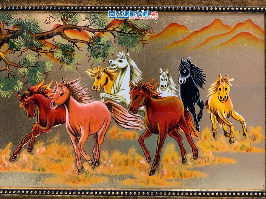 Tranh sơn mài mã đáo thành công đắp nổi nền vàng TSMDH2838/2