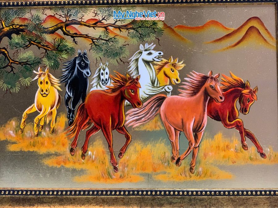 Tranh sơn mài mã đáo thành công đắp nổi nền vàng TSMDH2838/1