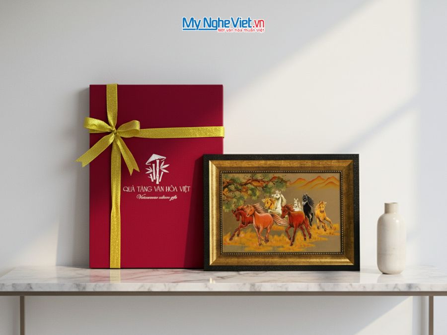 Tranh sơn mài mã đáo thành công đắp nổi nền vàng TSMDH2838/2