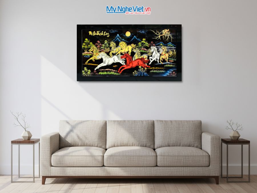Tranh Sơn Mài Mã Đáo Thành Công Đắp Nổi Phù Điêu 73x132cm TSM7138-4