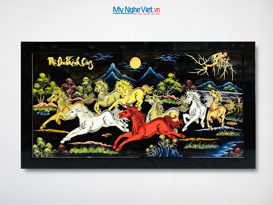 Tranh Sơn Mài Mã Đáo Thành Công Đắp Nổi Phù Điêu 73x132cm TSM7138-4