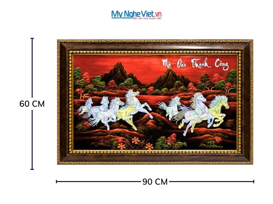 Tranh Sơn Mài Mã Đáo Thành Công Cẩn Ốc Nền Ấm 60x90cm TSM698-2