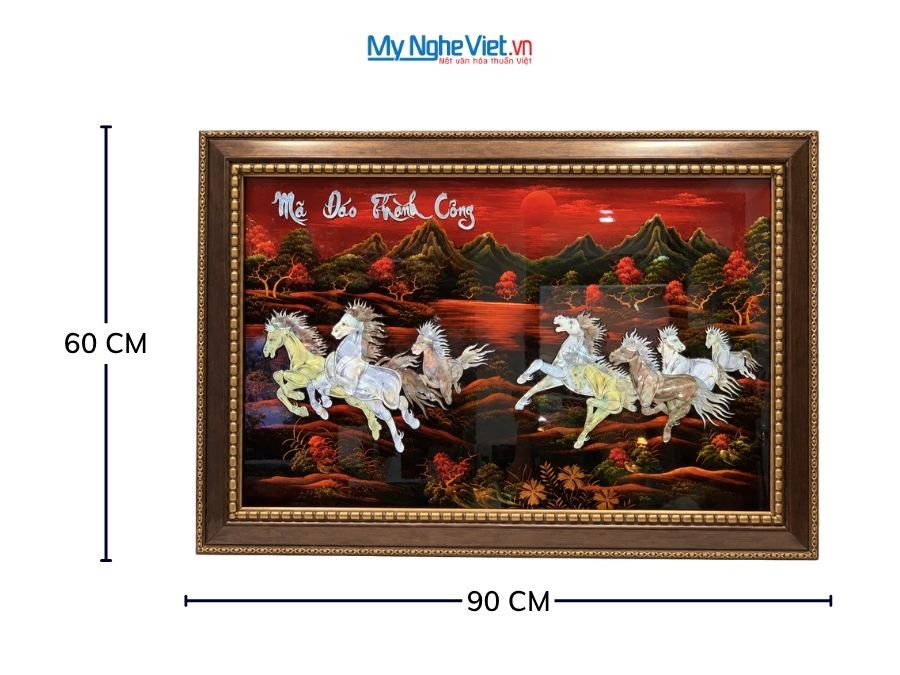 Tranh Sơn Mài Mã Đáo Thành Công Cẩn Ốc Nền Ấm 60x90cm TSM698-2.1