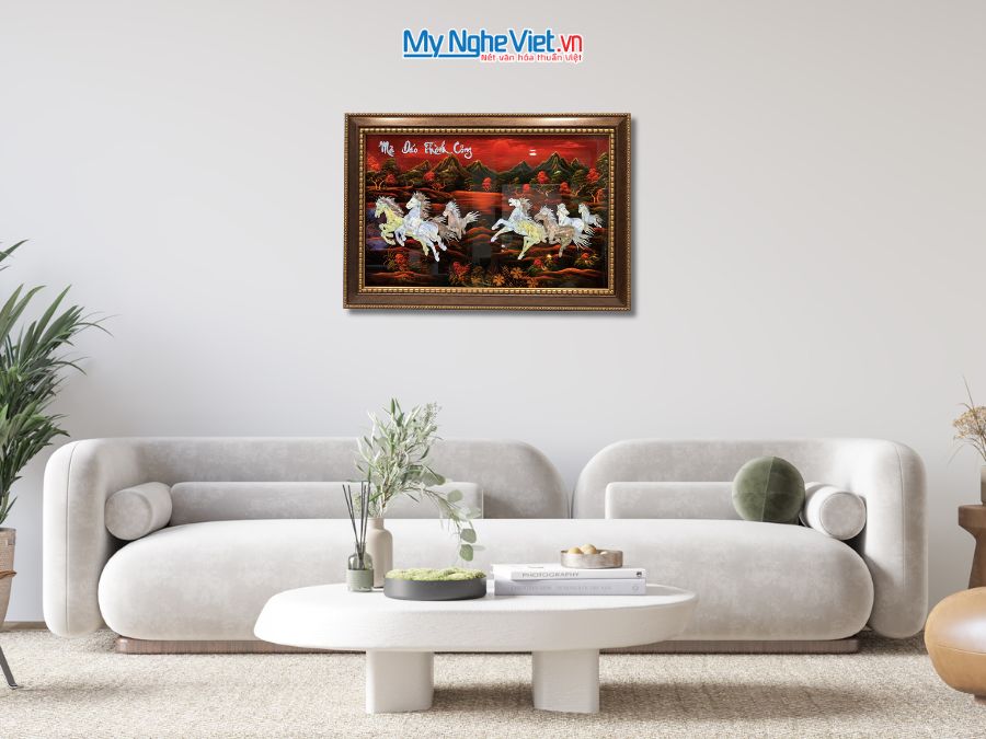 Tranh Sơn Mài Mã Đáo Thành Công Cẩn Ốc Nền Ấm 60x90cm TSM698-2.1