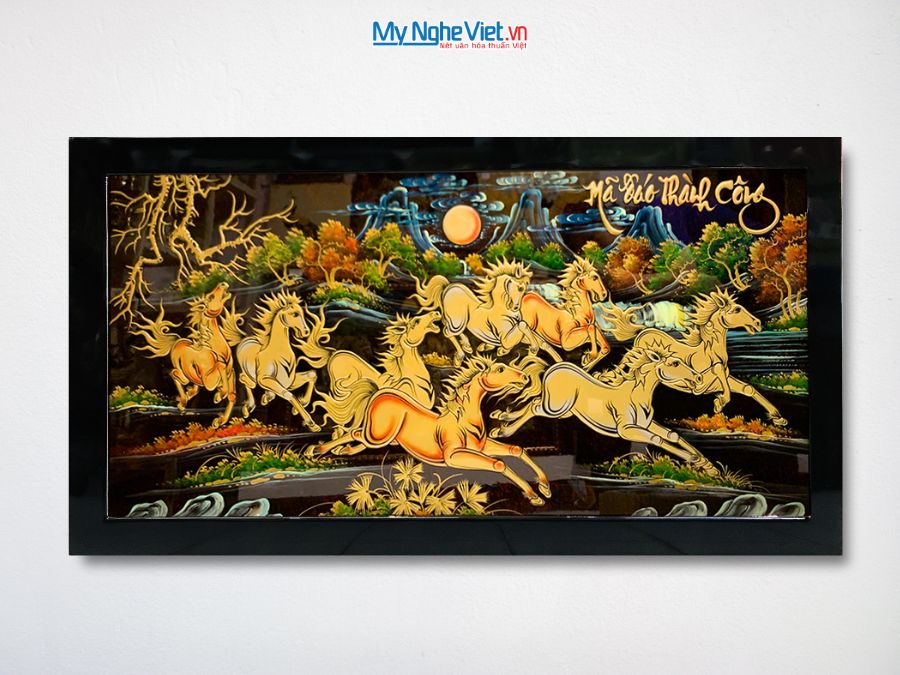 Tranh Sơn Mài Mã Đáo Thành Công Đắp Nổi Phù Điêu 73x132cm TSM7138-3.1