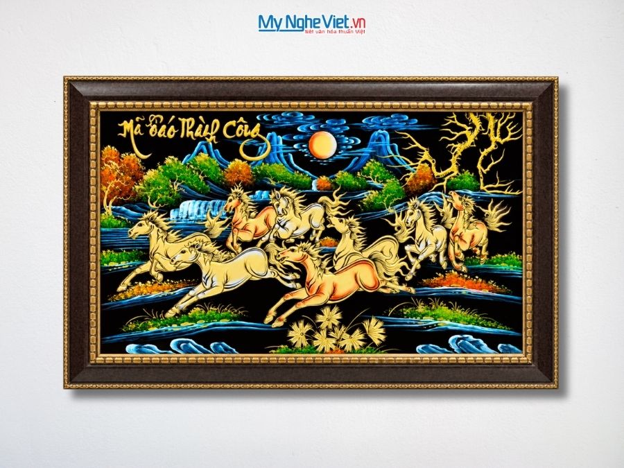 Tranh Sơn Mài Mã Đáo Thành Công Đắp Nổi Phù Điêu 60x90cm TSM698-3