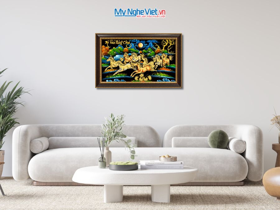 Tranh Sơn Mài Mã Đáo Thành Công Đắp Nổi Phù Điêu 60x90cm TSM698-3