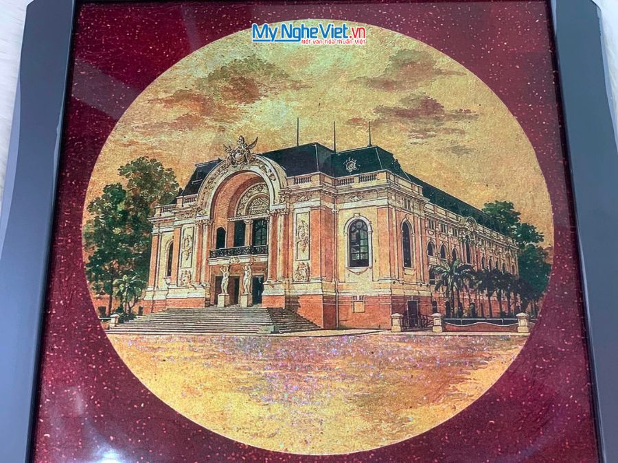 Tranh Sơn Mài Vẽ Nhà Hát Thành Phố Hồ Chí Minh 35x35cm TBL014