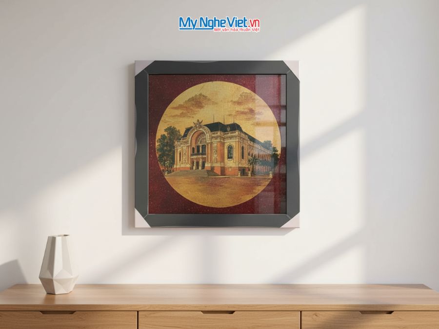 Tranh Sơn Mài Vẽ Nhà Hát Thành Phố Hồ Chí Minh 35x35cm TBL014