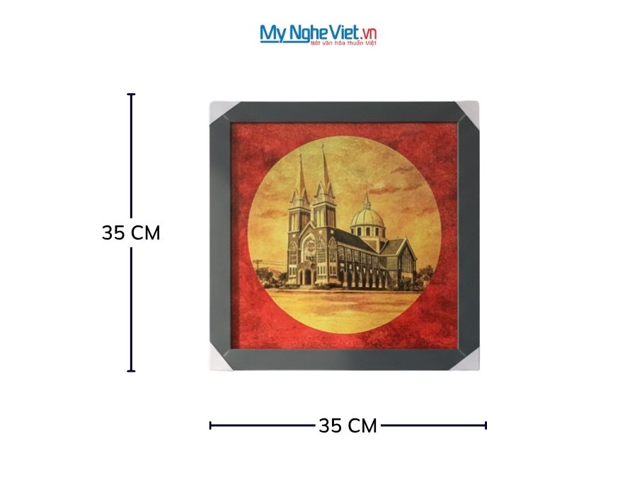Tranh Sơn Mài Vẽ Nhà Thờ Chính Tòa Phú Cường 35x35cm TBL012