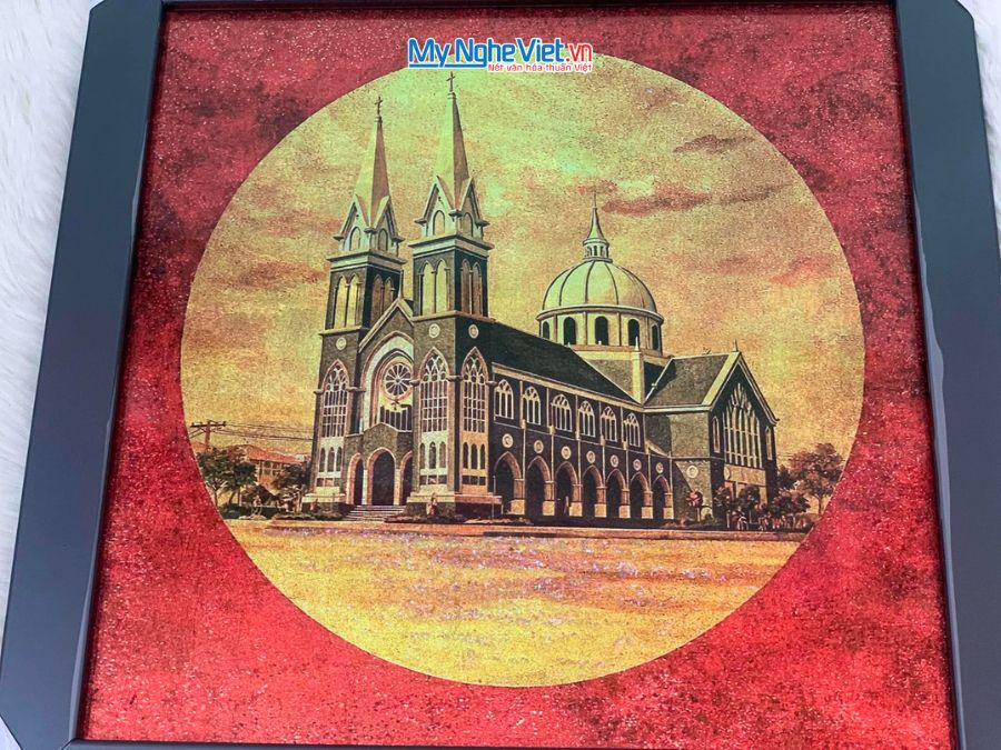 Tranh Sơn Mài Vẽ Nhà Thờ Chính Tòa Phú Cường 35x35cm TBL012