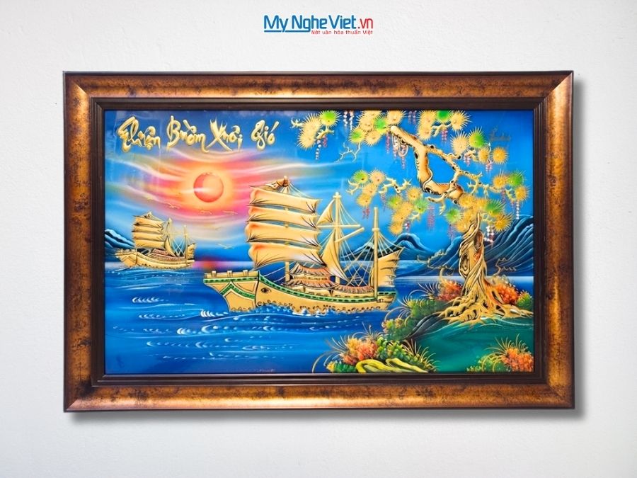 Tranh Sơn Mài Thuận Buồm Xuôi Gió Đắp Nổi Phù Điêu 60x90cm TSM699-3-1