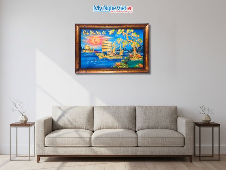 Tranh Sơn Mài Thuận Buồm Xuôi Gió Đắp Nổi Phù Điêu 60x90cm TSM699-3-1