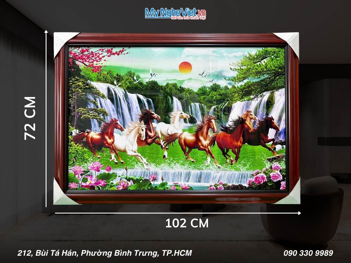 Tranh sơn mài Mã đáo thành công Tranh lọt lòng 60x90cm Khung bản 12cm (72x102cm) TSM69KN2
