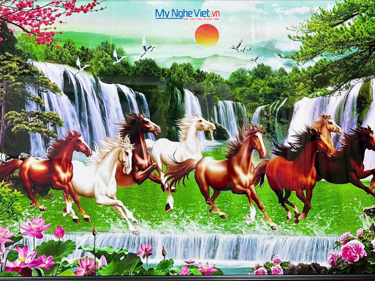 Tranh sơn mài Mã đáo thành công Tranh lọt lòng 60x90cm Khung bản 12cm (72x102cm) TSM69KN2