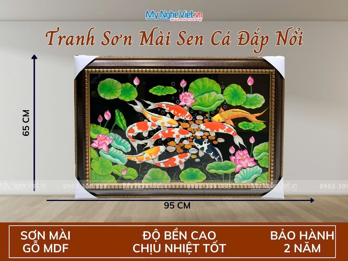 Tranh sơn mài cá sen đắp nổi TSM693-3