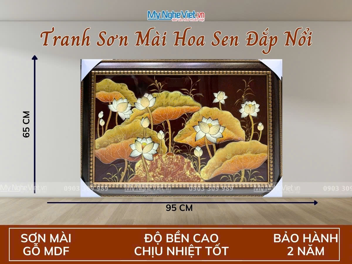 Tranh sơn mài sen đắp nổi TSM691-1