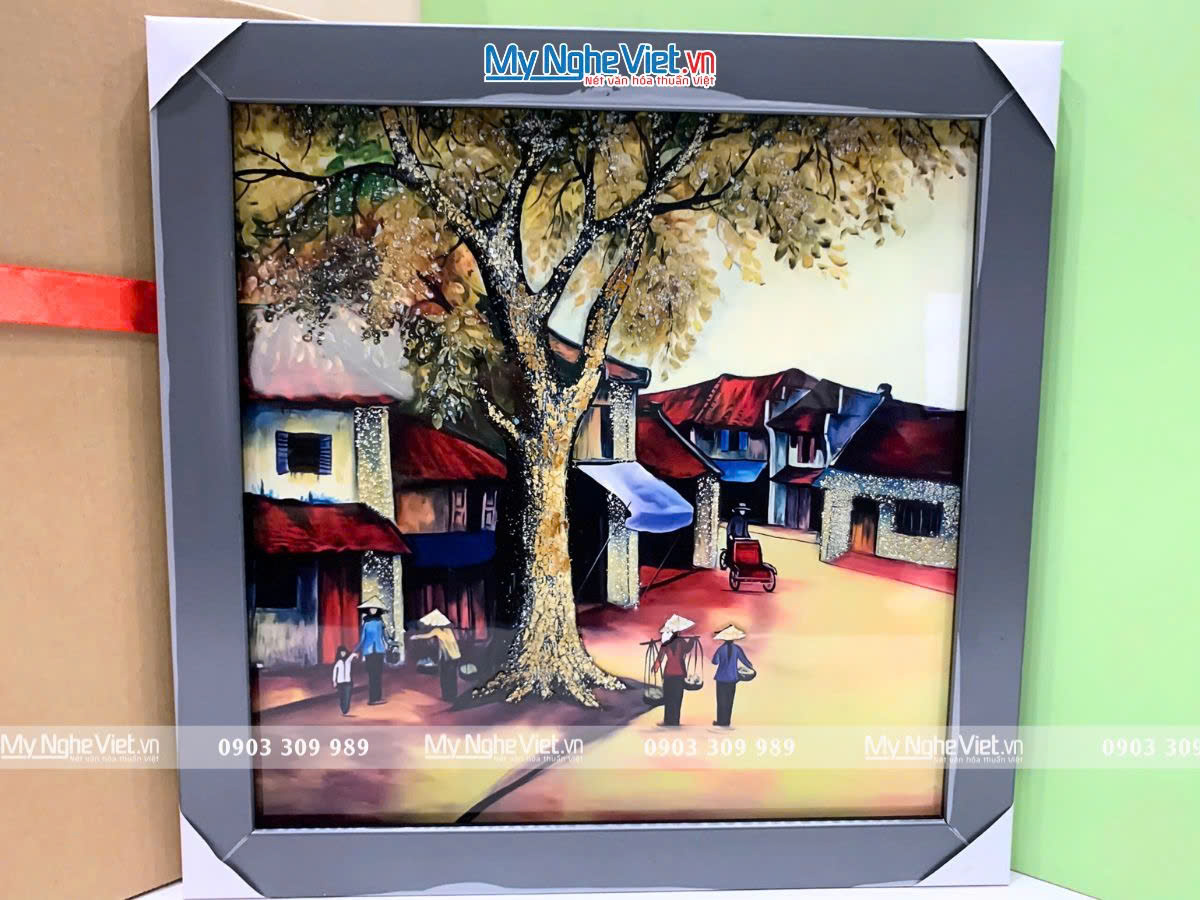 Tranh sơn mài Phố Cổ 35x35 TSMTBL3-1