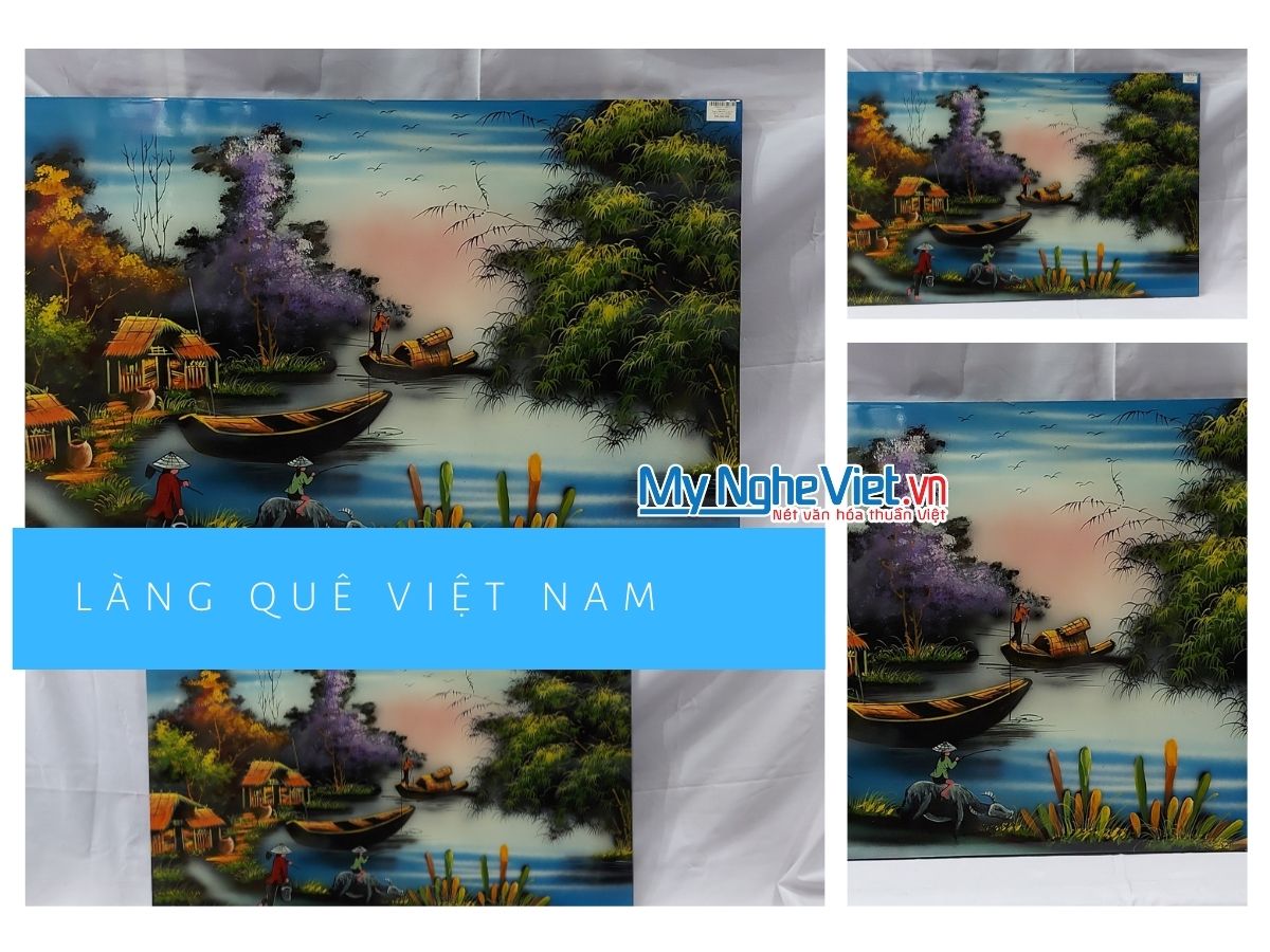 Tranh Sơn mài Đồng Quê Vẽ nền xanh dương TSM584-2.1