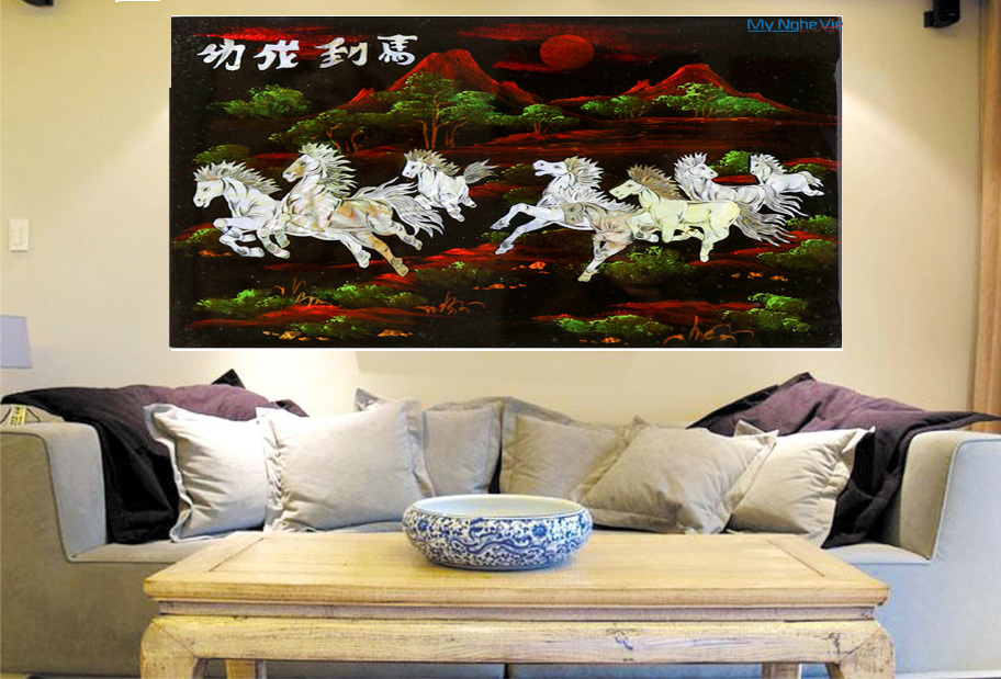 Tranh sơn mài mã đáo thành công cẩn xà cừ MNV-SMA337